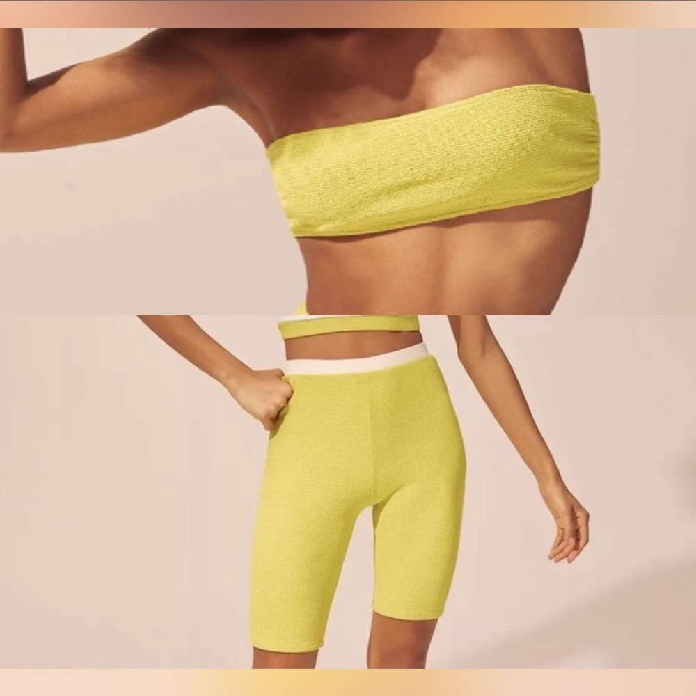 SOLID & STRIPED Lime Green Swimming Suit Set